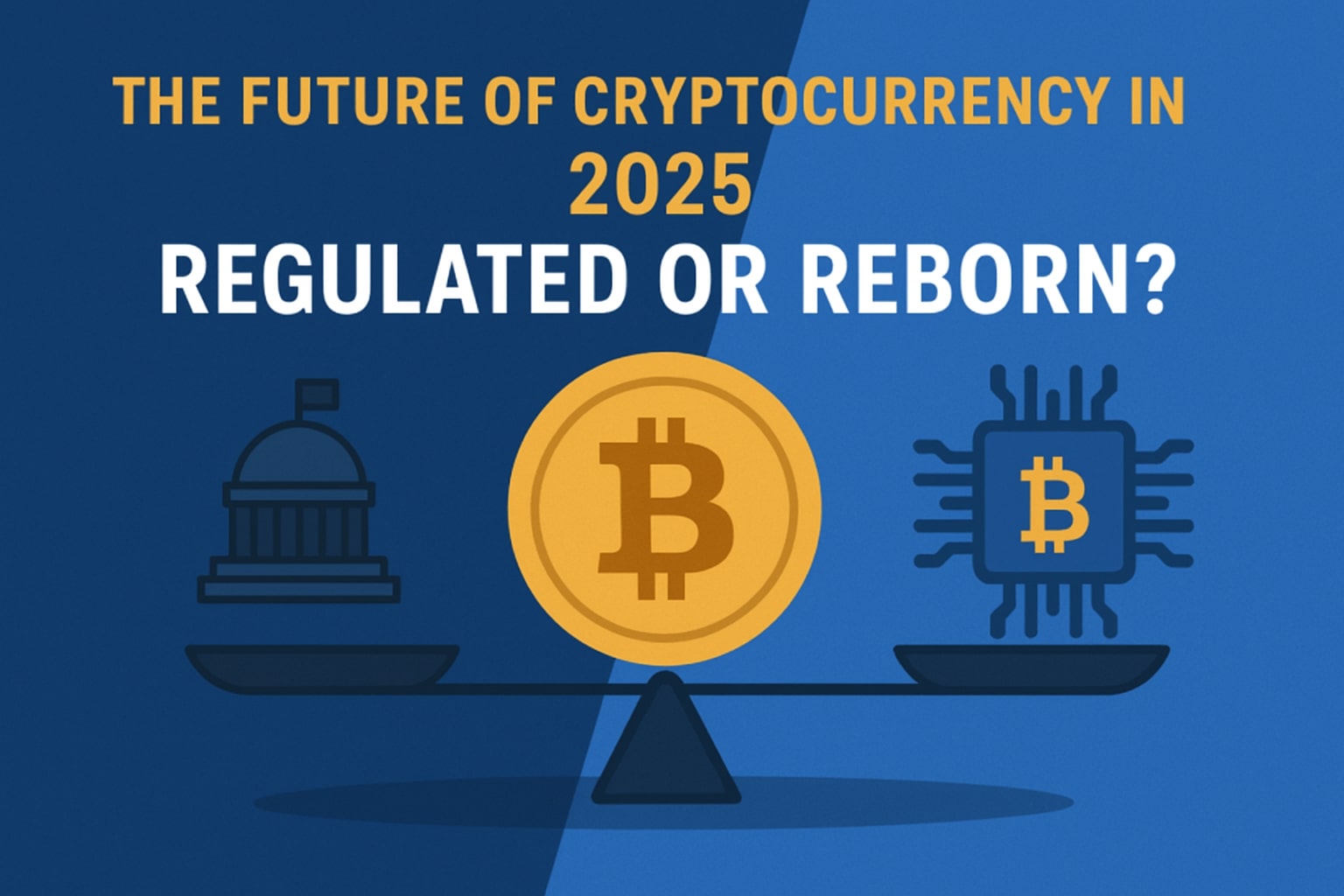 Illustration showing cryptocurrency balancing between government regulation and innovation in 2025